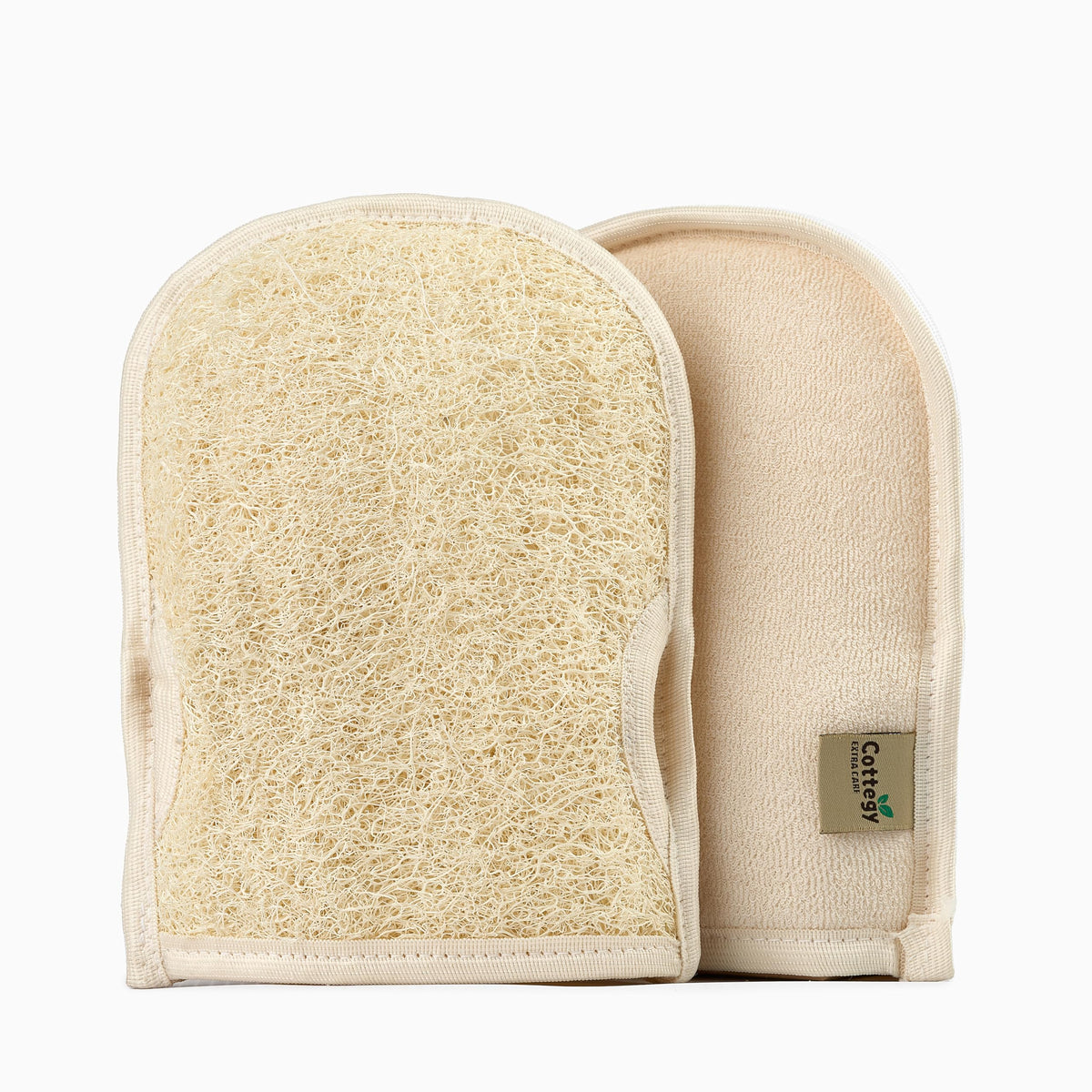 Premium Exfoliating Loofah Gloves – Natural Egyptian Loufa Sponge Body Scrubber Mitts for Soft, Radiant Skin – Left and Right Thumb Holes - Gentle Exfoliation & Deep Clean (1-Pack) (Count 2)