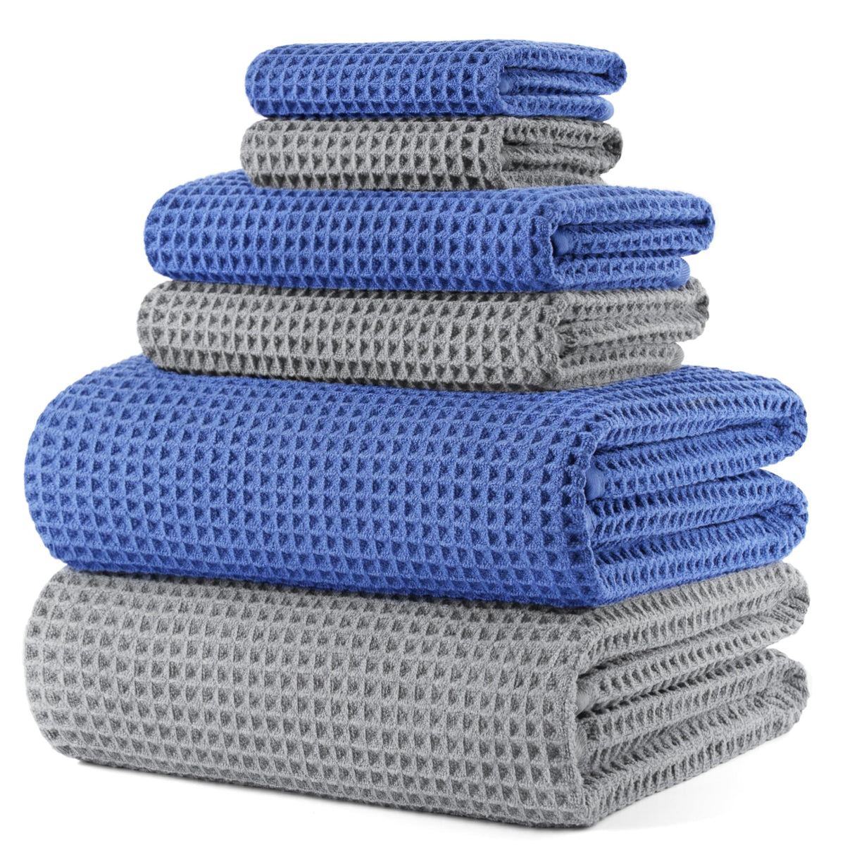 POLYTE 430 GSM Poly Blend Microfiber Quick Dry Waffle Bath Towel Set of 6