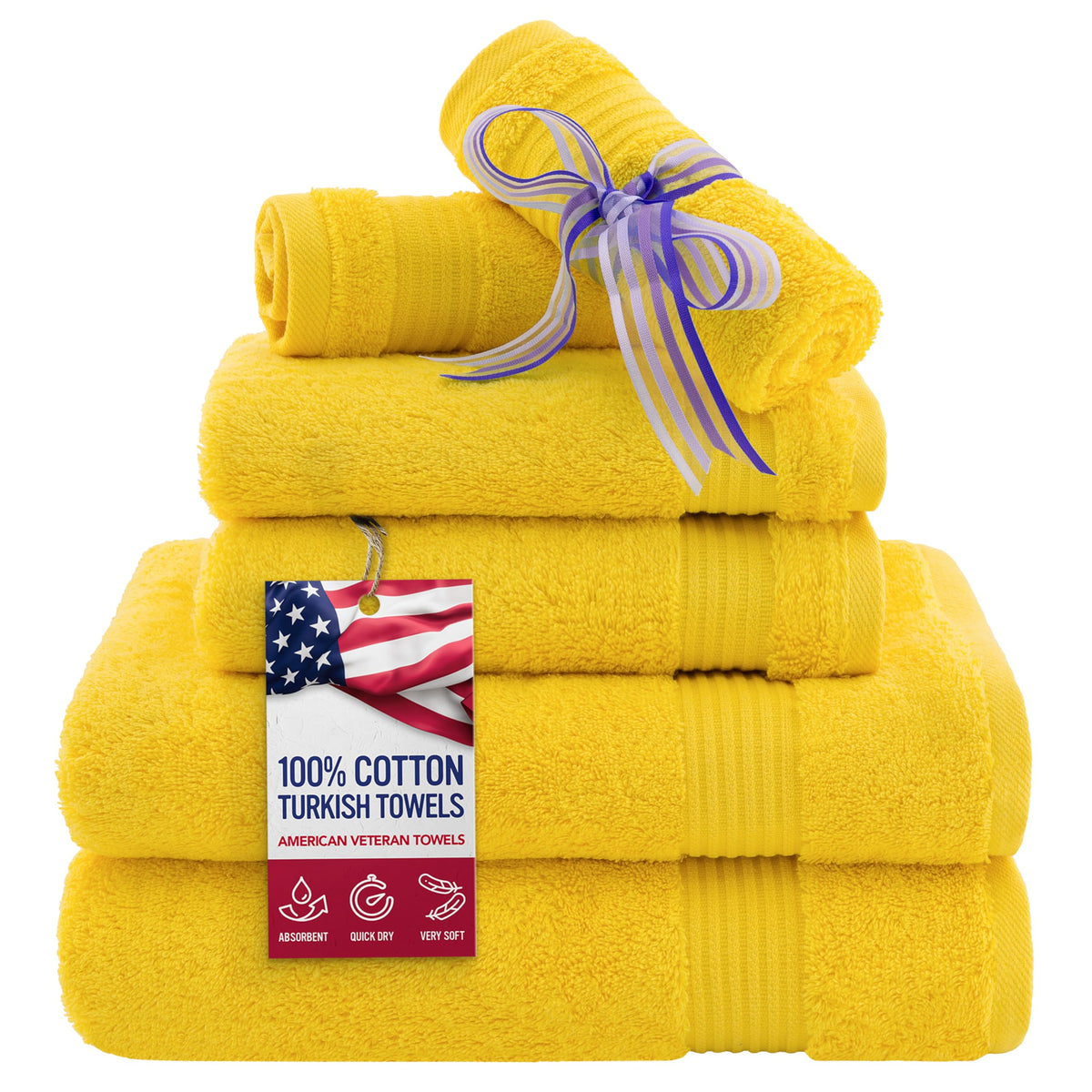 American Veteran Towel, 100% Cotton Turkish Bath Towels for Bathroom 4 Pack, 27x54 Extra Large Premium Soft Drying Bathroom Towels, Navy Blue