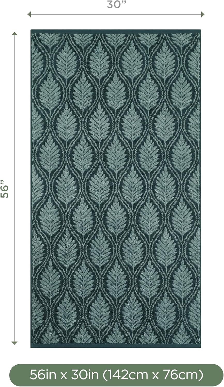 Martex Restore Fern Ogee Bath Towel – Soft, Absorbent, Moisture-Wicking and Quick to Dry – Lightweight for Everyday Use – Comfortable Feel with Convenient Loop for Hanging – 30" x 56" – Jade