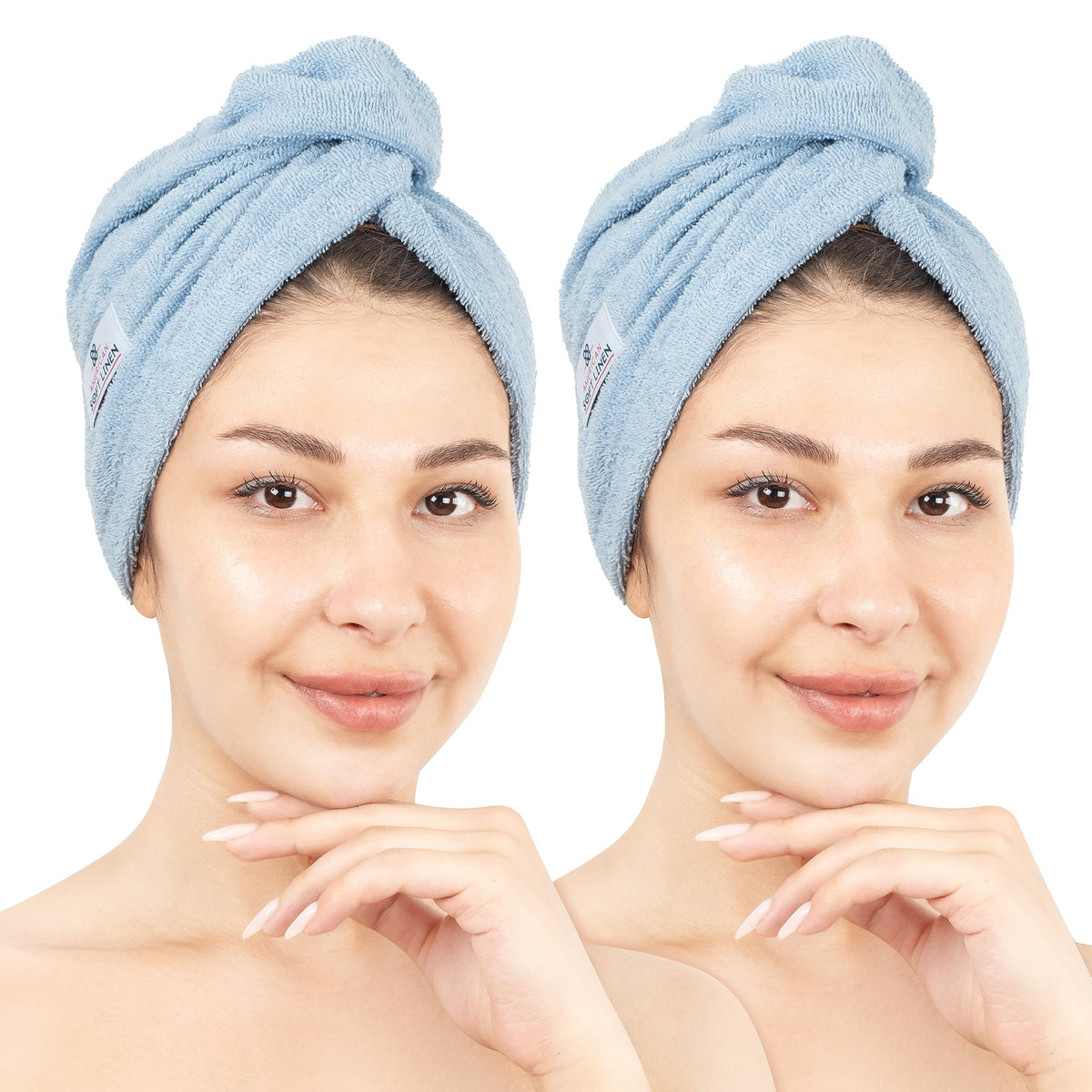 American Soft Linen 100% Cotton Hair Towels for Women, Head Towel Cap, Cotton Hair Turban Towel Wrap for Long Curly Anti Frizz Hair, Soft and Absorbent Cotton Hair Towels 2 Pack, White