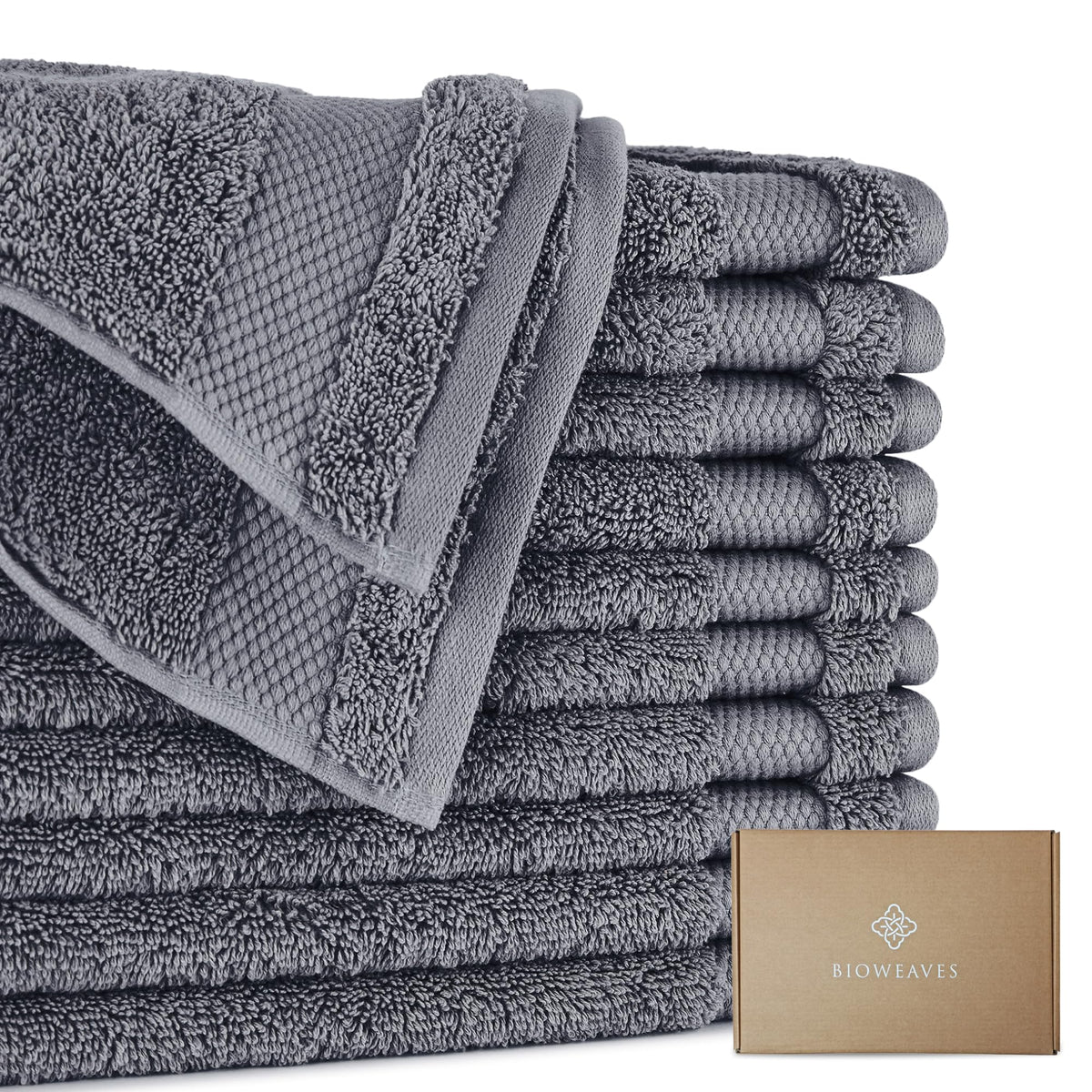BIOWEAVES 100% Organic Cotton 700 GSM Plush Bath Towels 30" x 58" GOTS Certified - White, Pack of 2