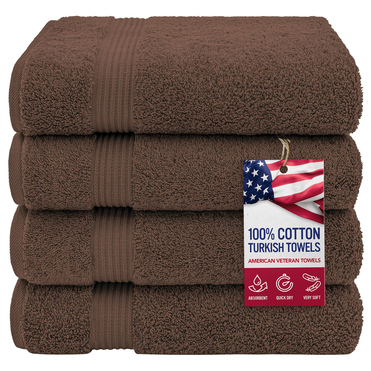 American Veteran Towel, 100% Cotton Turkish Bath Towels for Bathroom 4 Pack, 27x54 Extra Large Premium Soft Drying Bathroom Towels, Navy Blue