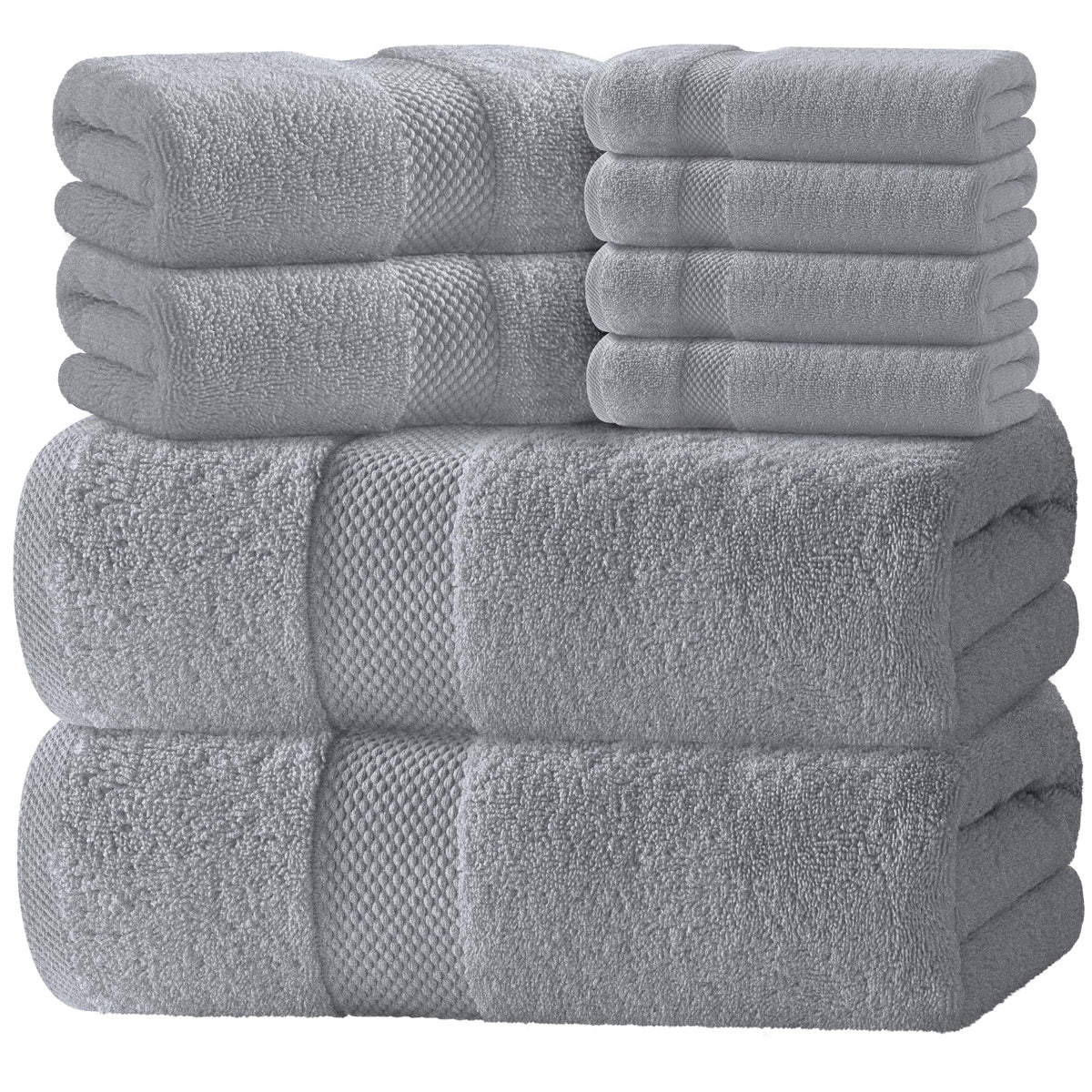 White Classic Luxury Light Blue Bath Towel Set of 8-100% Turkish Cotton