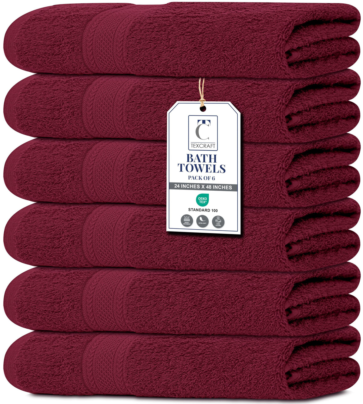 Medium Size Bath Towels Set of 6 – 100% Cotton Terry – 24" x 48" – Quick Dry, Soft & Highly Absorbent – Grey Towels for Bathroom, Gym, Spa, Pool & Daily Use