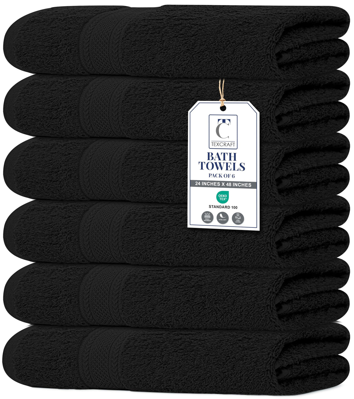 Medium Size Bath Towels Set of 6 – 100% Cotton Terry – 24" x 48" – Quick Dry, Soft & Highly Absorbent – Grey Towels for Bathroom, Gym, Spa, Pool & Daily Use