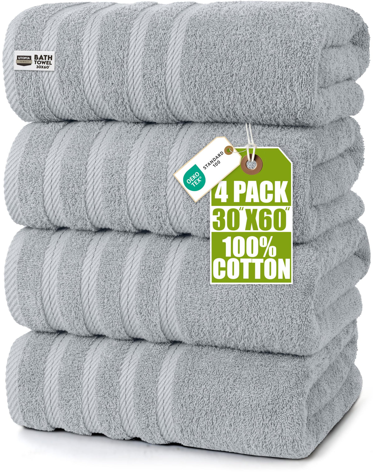 Utopia Towels 4 Pack Premium XL Bath Towels, 30x60 in, Cotton, White