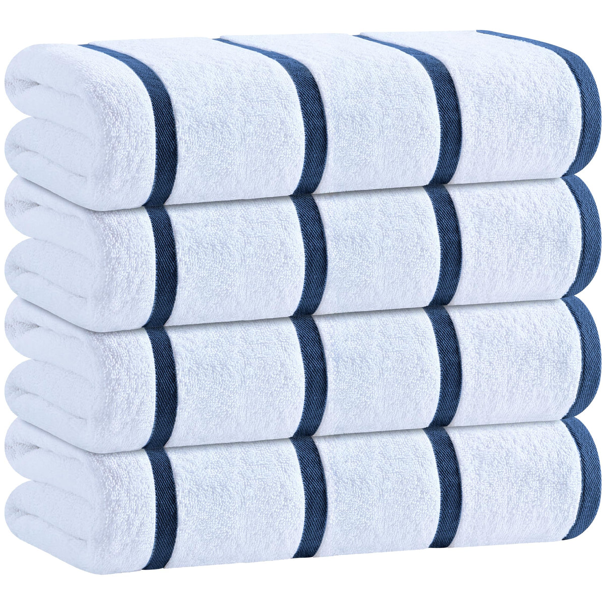 White Classic Cotton Beach Towels Oversized 30 x 60 Inches, Ultra Absorbent and Low Lint Striped Pool Towels for Adults, Unique Rainbow Design Luxury Extra Large Bath Towels, 4 Pack