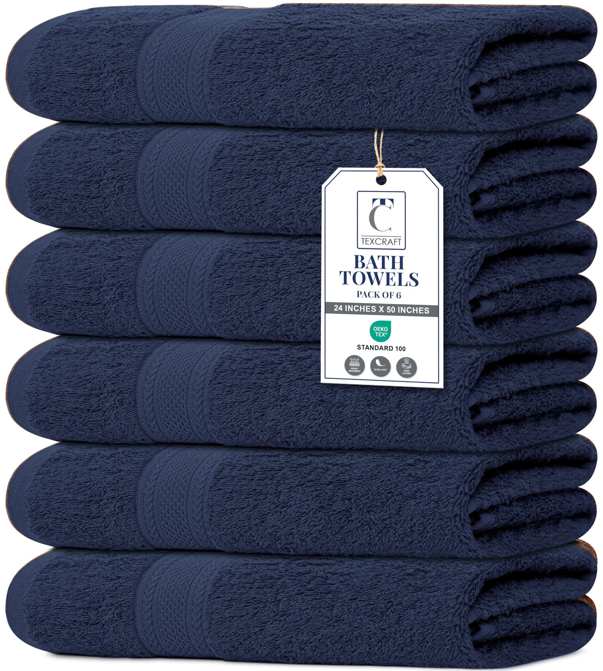 Medium Size Bath Towels Set of 6 – 100% Cotton Terry – 24" x 48" – Quick Dry, Soft & Highly Absorbent – Grey Towels for Bathroom, Gym, Spa, Pool & Daily Use