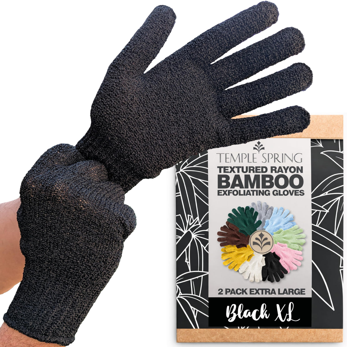 Temple Spring Shower Gloves Exfoliating for Women – Natural Textured Rayon Bamboo Exfoliating Glove with Thicker Weave for Deep Cleansing, Dead Skin Removal & Smooth Radiant Skin (1 Pair, Gray)