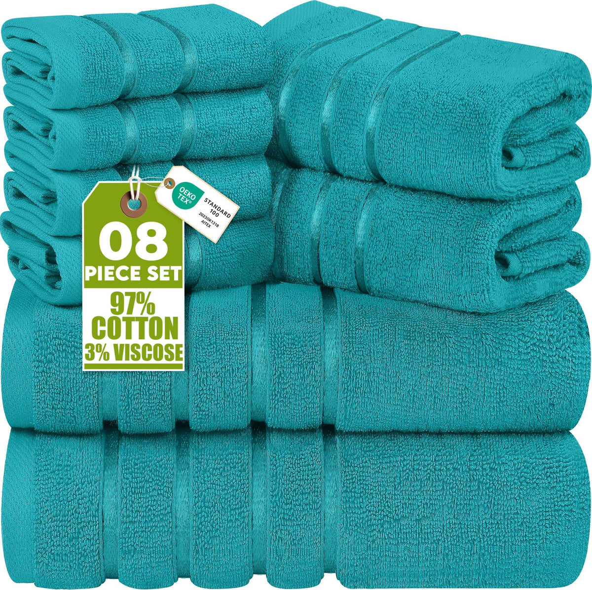 Utopia Towels 8 Piece Luxury Towel Set, 600 GSM, Viscose Stripe, Cool Grey