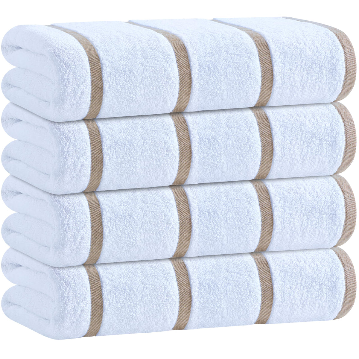 White Classic Cotton Beach Towels Oversized 30 x 60 Inches, Ultra Absorbent and Low Lint Striped Pool Towels for Adults, Unique Rainbow Design Luxury Extra Large Bath Towels, 4 Pack