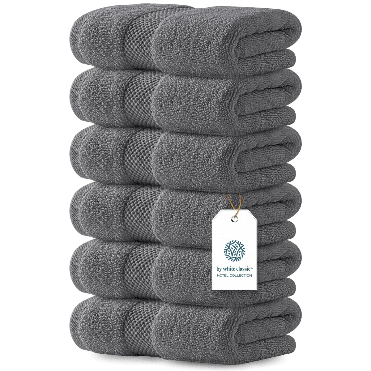 White Classic Luxury White Hand Towels - 100% Turkish Cotton, 16x30, 6 Pack
