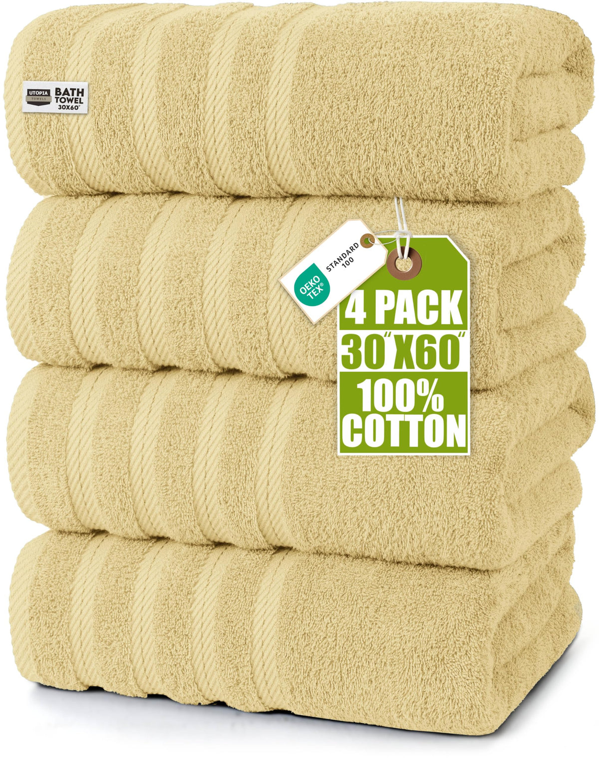 Utopia Towels 4 Pack XL Bath Towels, 30x60 in, Cotton, Grey