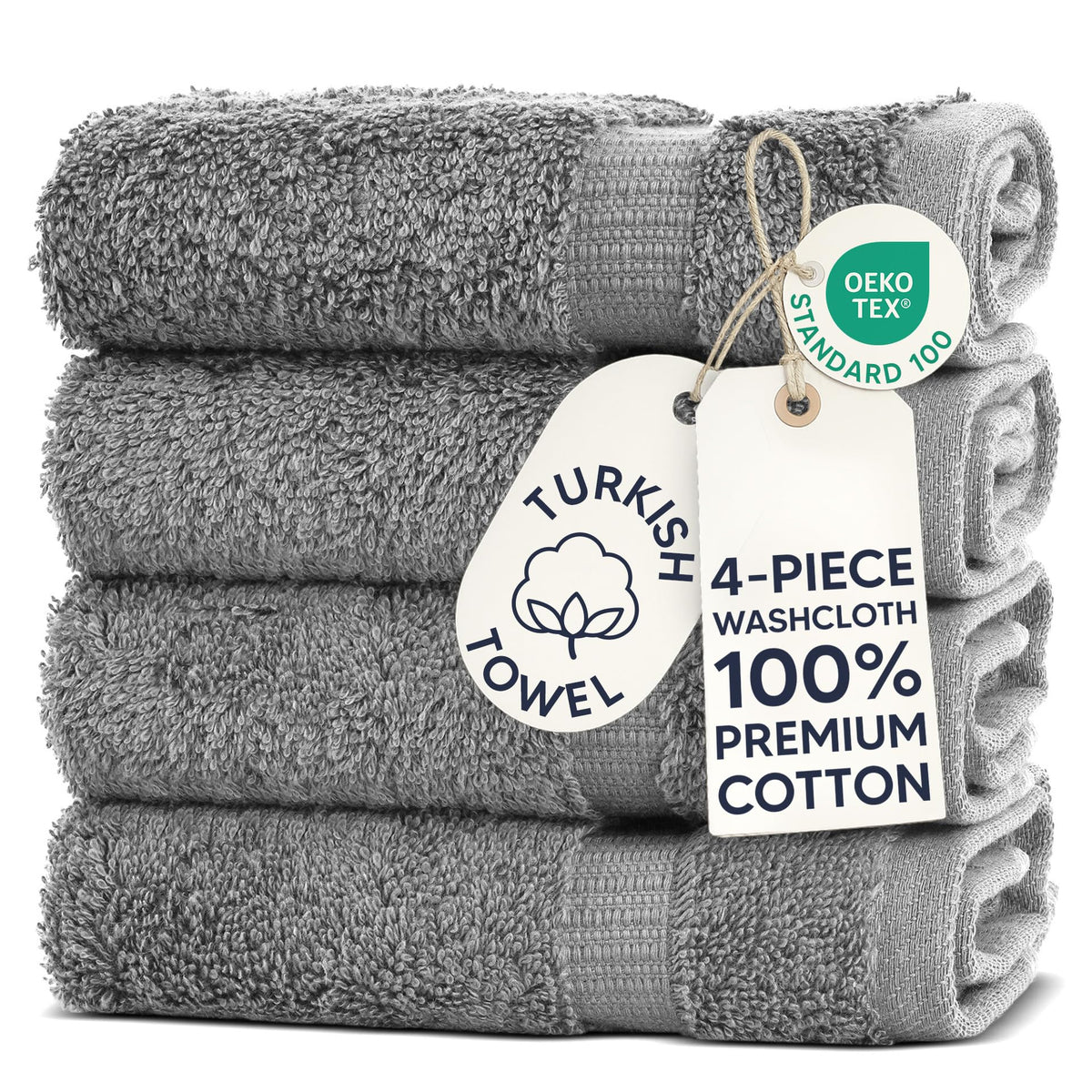 Chakir Turkish Linens 100% Cotton 4-Pack Bath Towels 27x54, Gray