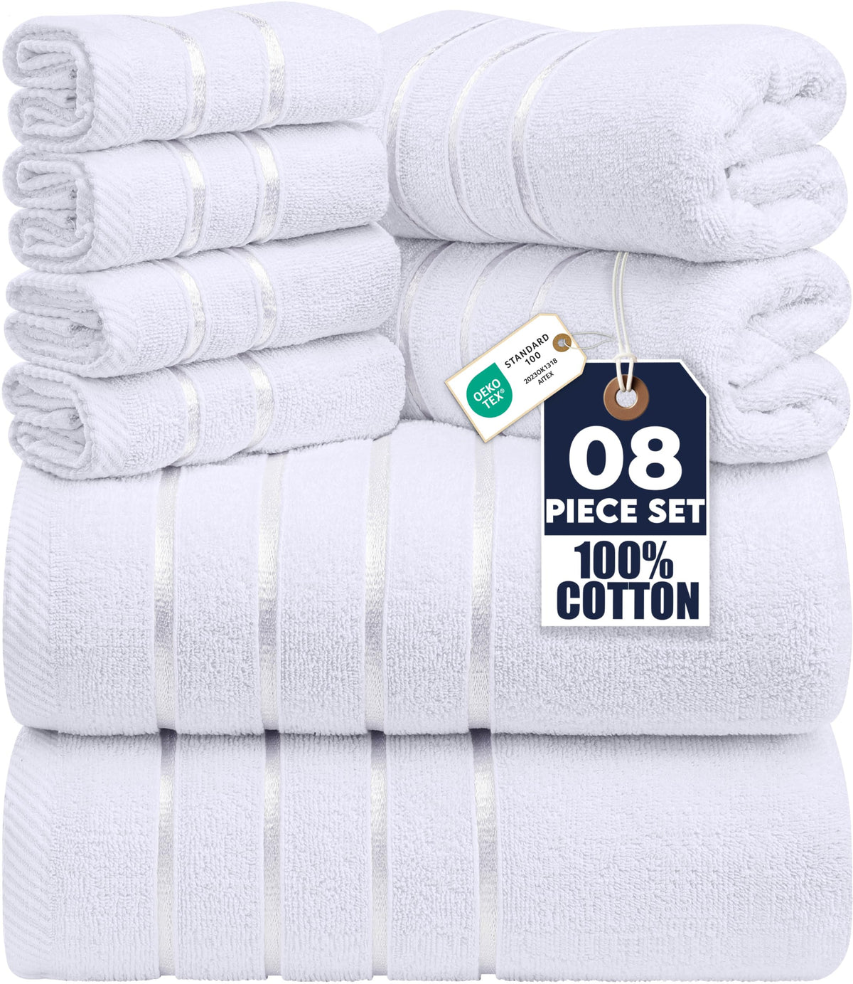 Utopia Towels 8 Piece Luxury Towel Set, 600 GSM, Viscose Stripe, Cool Grey