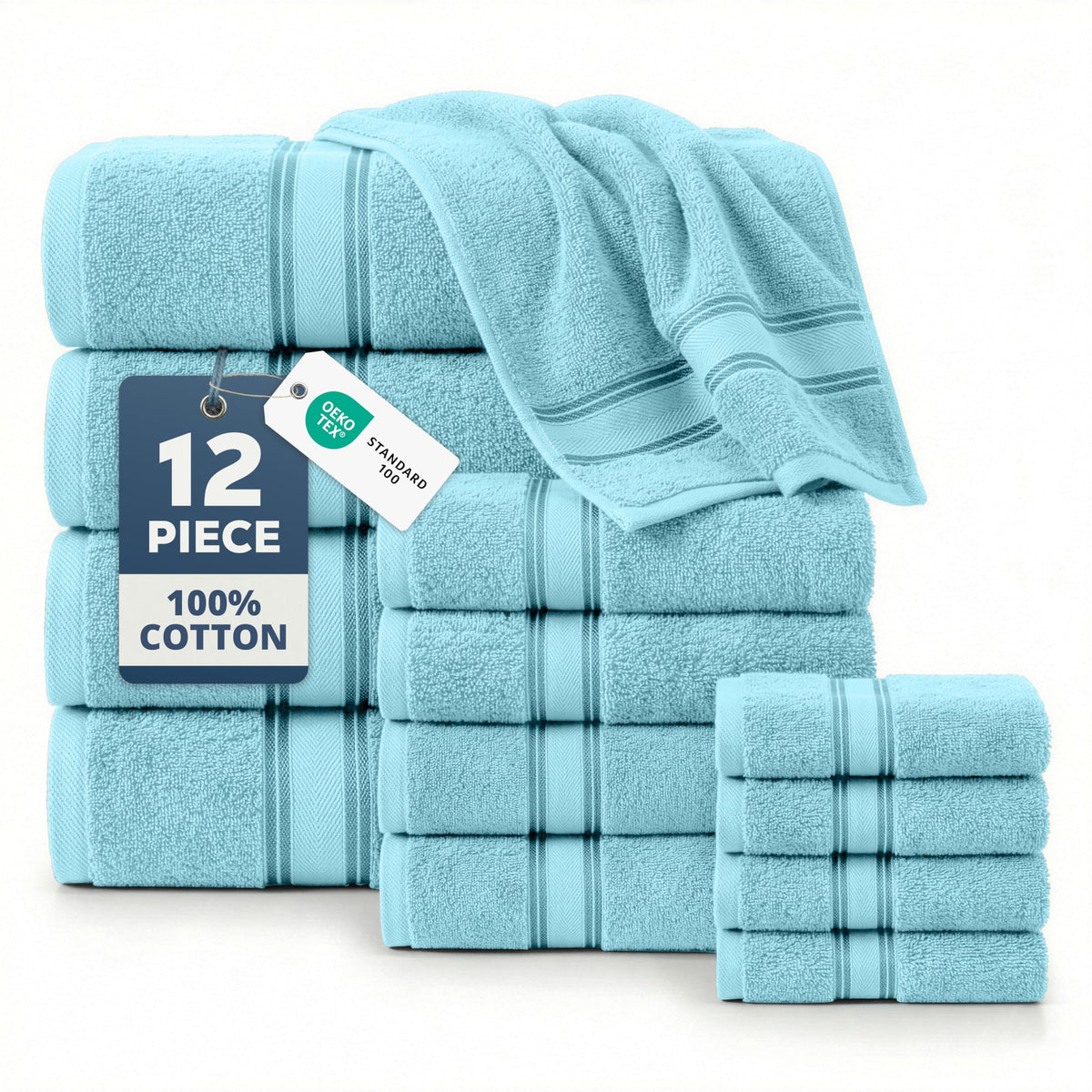 LANE LINEN Bath Towel Set 100% Cotton 18 Piece Soft Absorbent - Grey