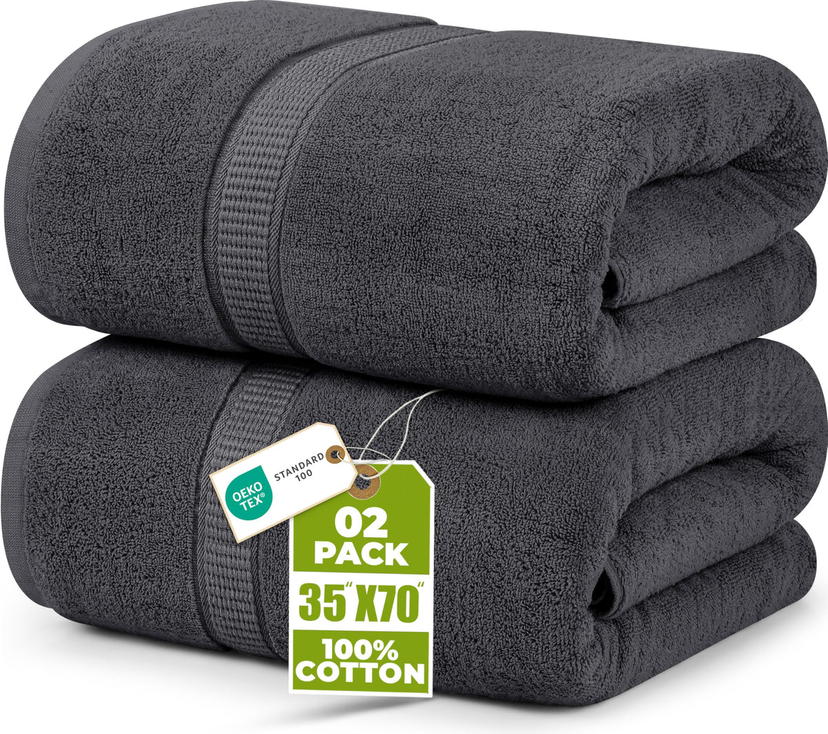 Utopia Towels Jumbo Bath Sheets, 2 Pack, 35x70 in, 600 GSM Cotton, Grey