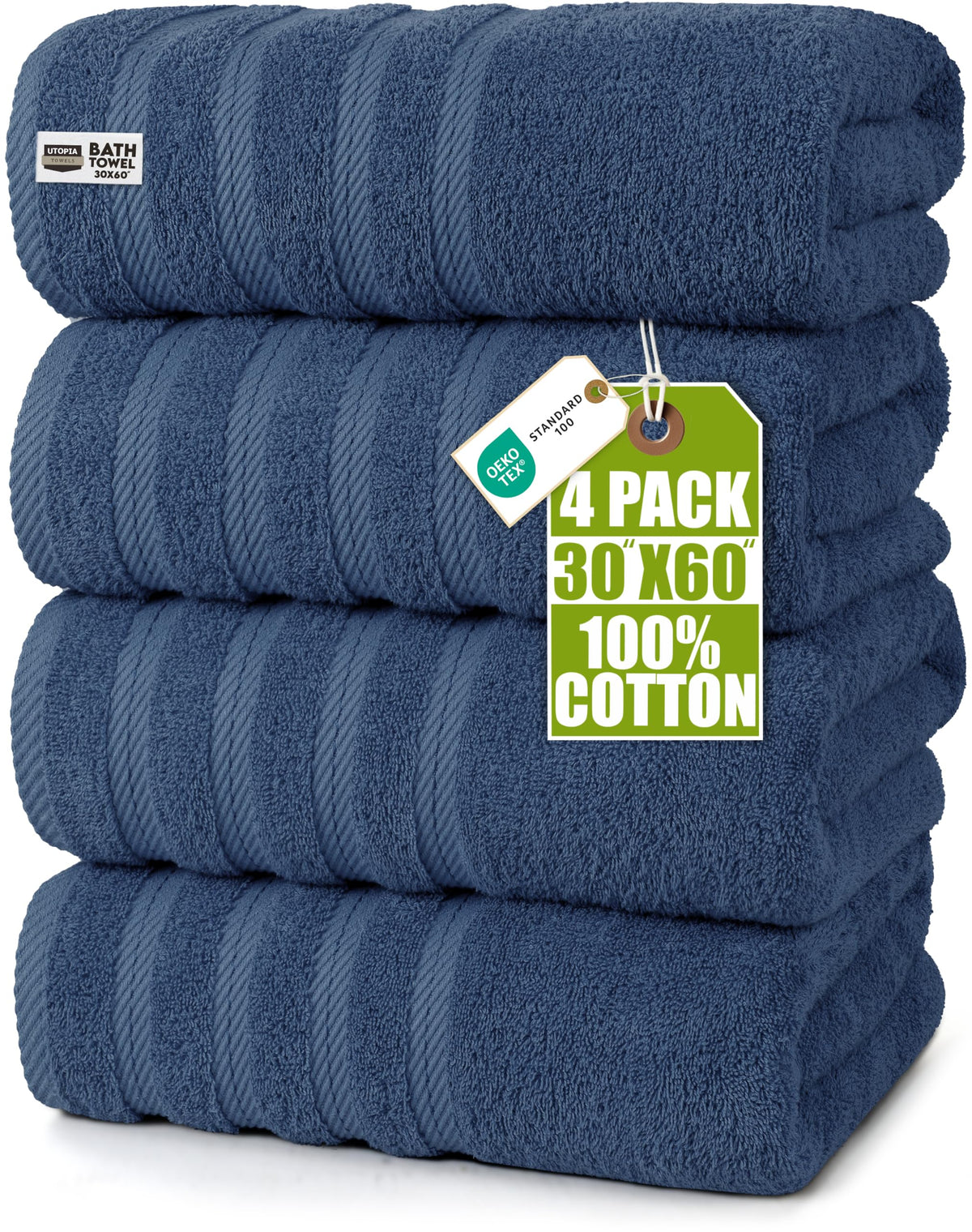 Utopia Towels 4 Pack Premium XL Bath Towels, 30x60 in, Cotton, White