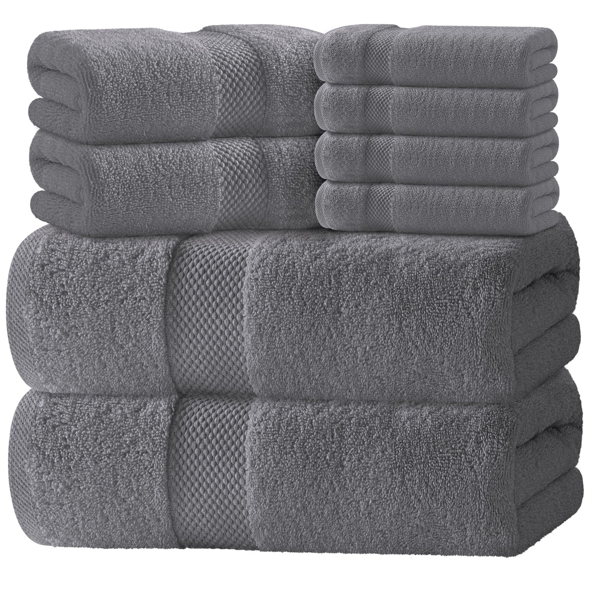 White Classic Luxury Light Blue Bath Towel Set of 8-100% Turkish Cotton