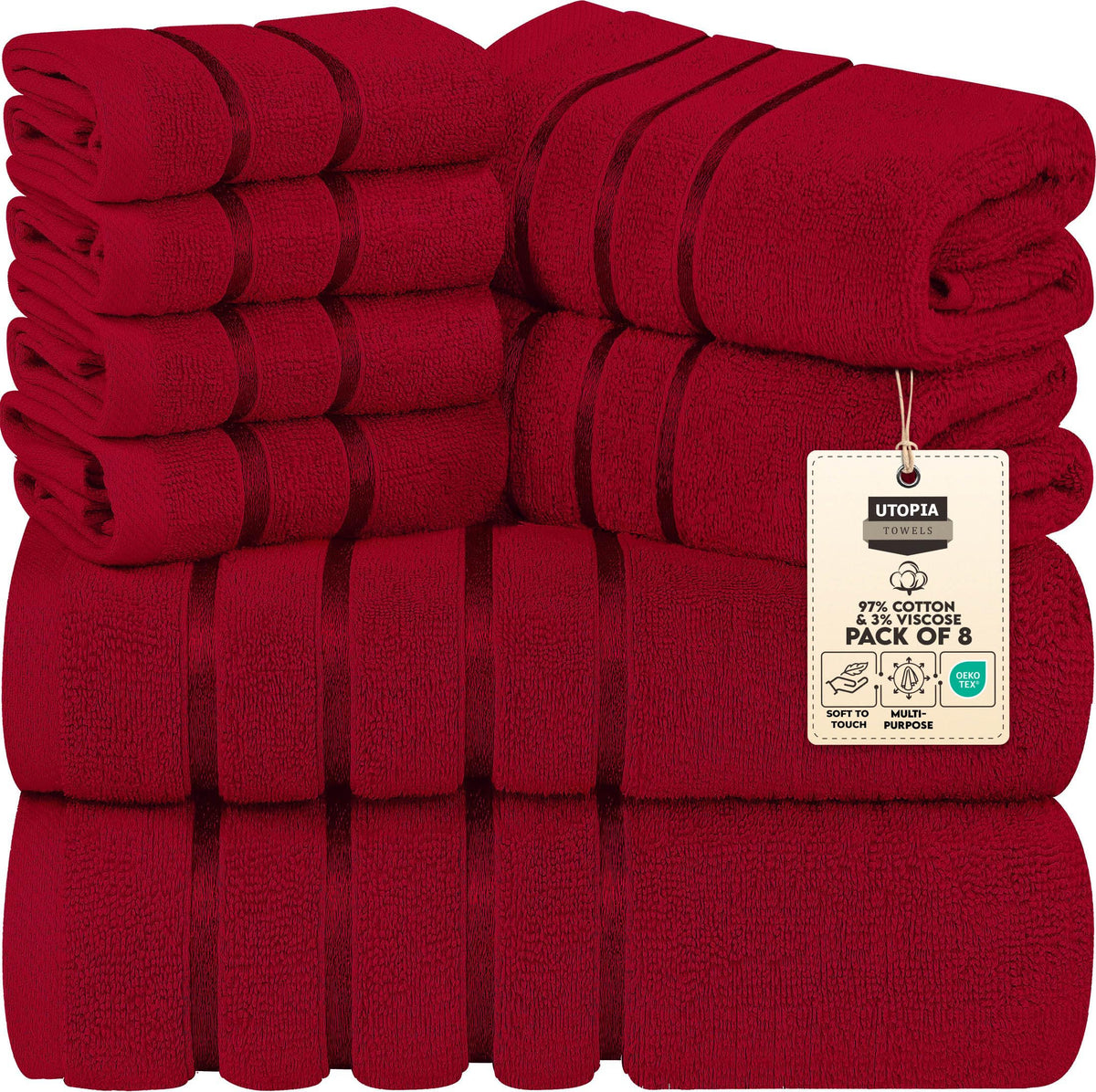 Utopia Towels 8 Piece Luxury Towel Set, 600 GSM, Viscose Stripe, Cool Grey