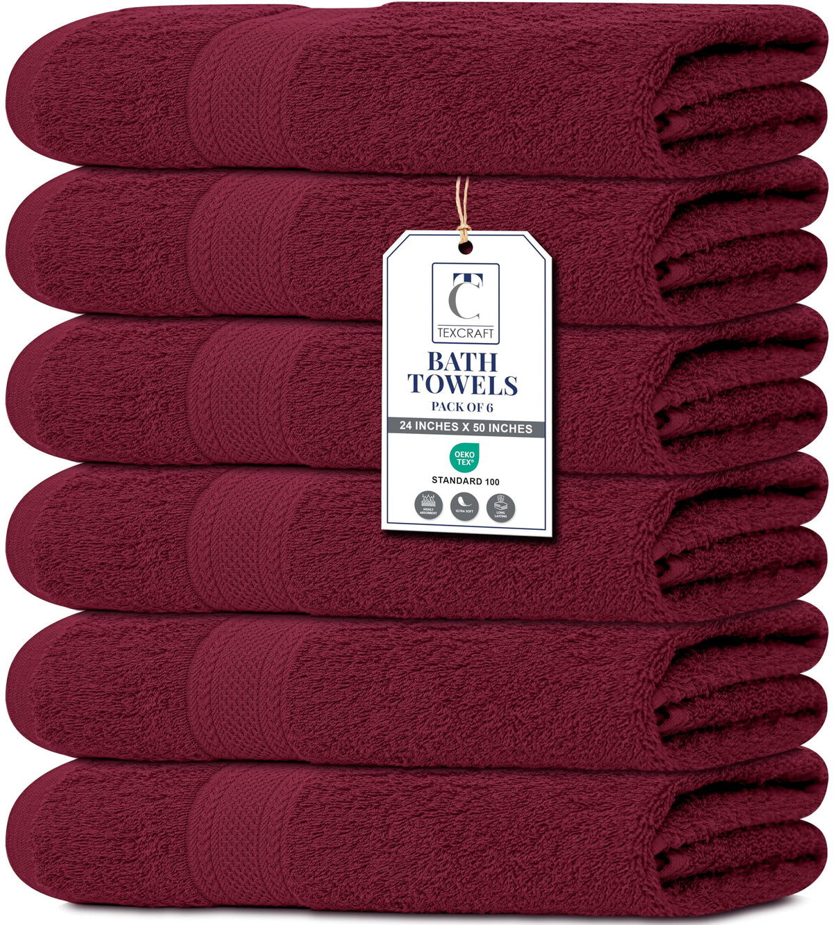 Medium Size Bath Towels Set of 6 – 100% Cotton Terry – 24" x 48" – Quick Dry, Soft & Highly Absorbent – Grey Towels for Bathroom, Gym, Spa, Pool & Daily Use
