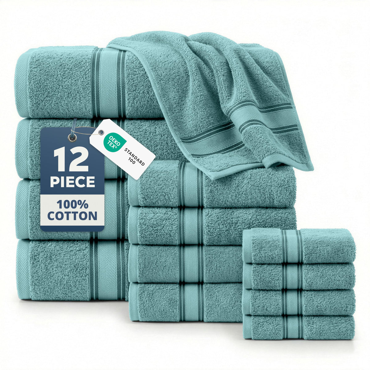 LANE LINEN Bath Towel Set 100% Cotton 18 Piece Soft Absorbent - Grey