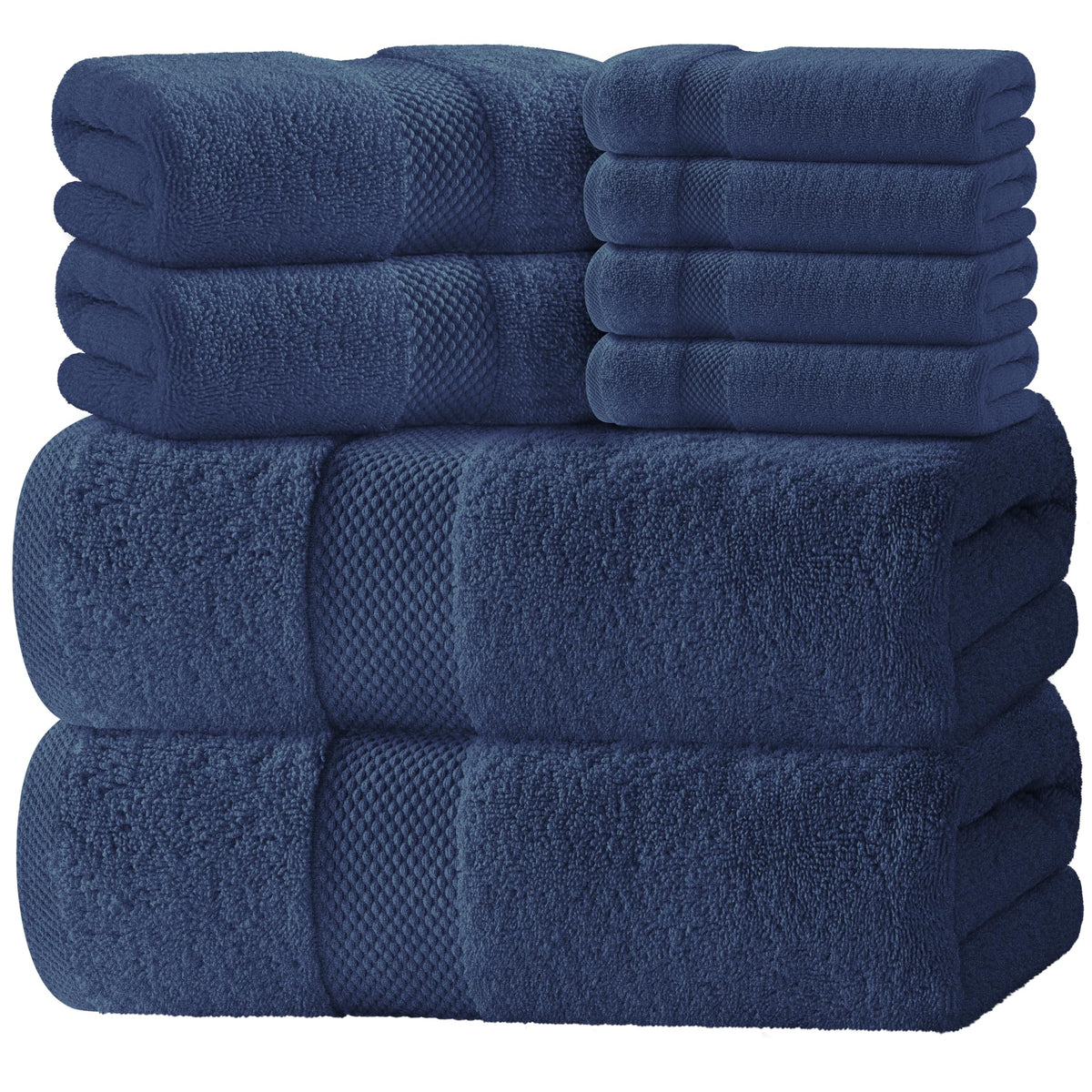 White Classic Luxury Light Blue Bath Towel Set of 8-100% Turkish Cotton