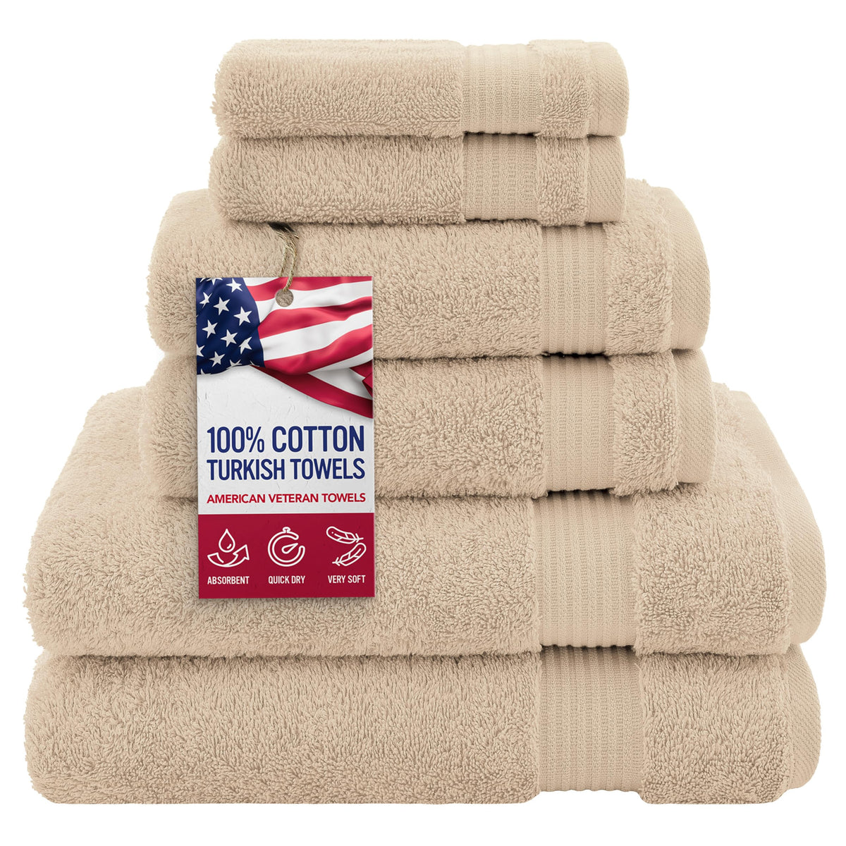 American Veteran Towel, 100% Cotton Turkish Bath Towels for Bathroom 4 Pack, 27x54 Extra Large Premium Soft Drying Bathroom Towels, Navy Blue