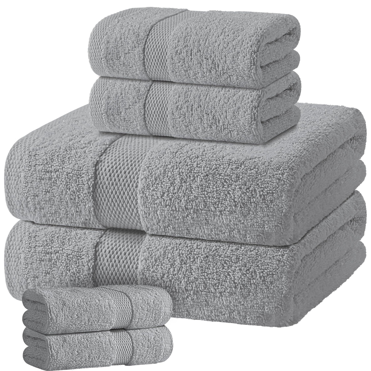 White Bath Towel Set of 6 - 100% Cotton Highly Absorbent Towels for Bathroom, 2 Luxury Bath Towels 650GSM, 2 Hand Towels, 2 Washcloths