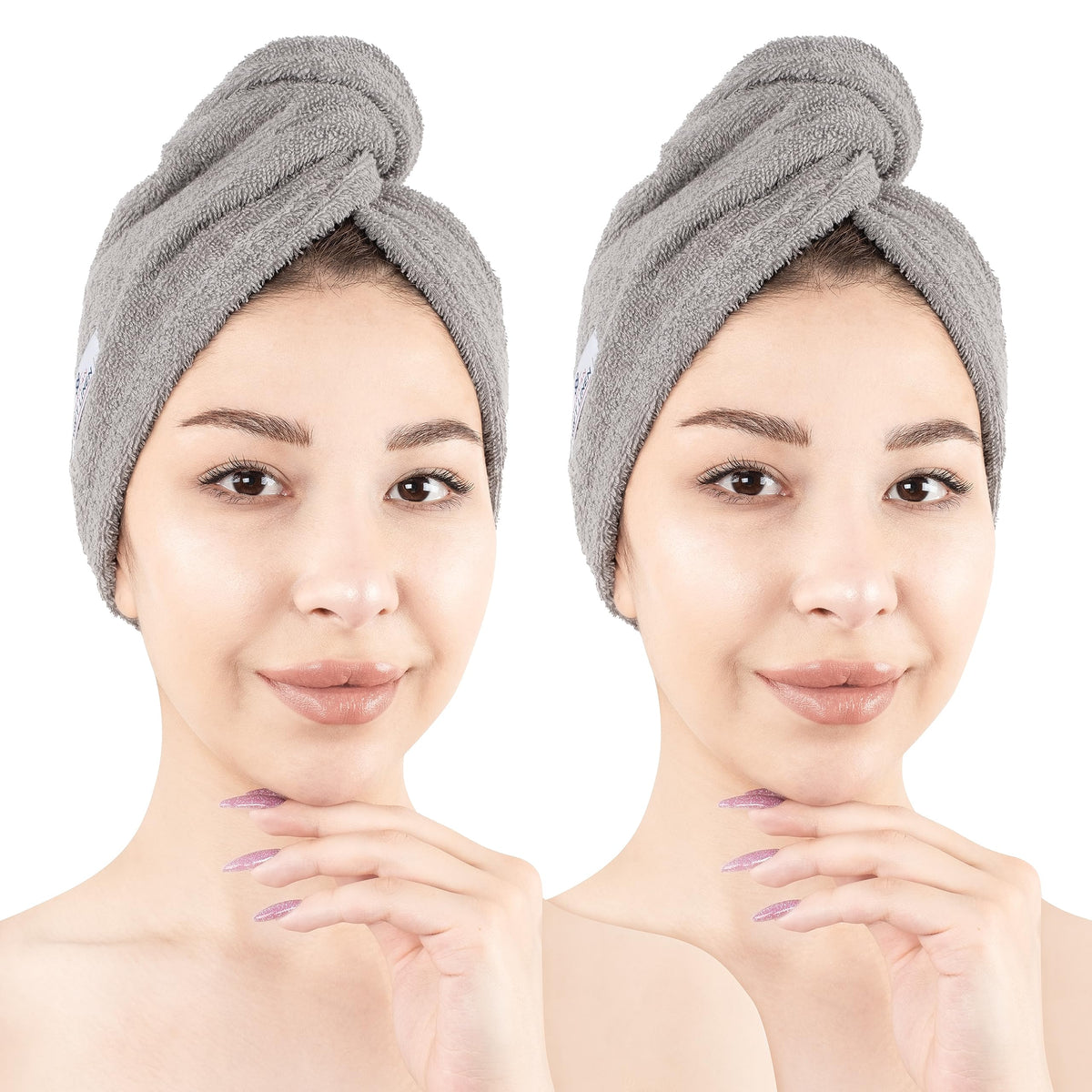 American Soft Linen 100% Cotton Hair Towels for Women, Head Towel Cap, Cotton Hair Turban Towel Wrap for Long Curly Anti Frizz Hair, Soft and Absorbent Cotton Hair Towels 2 Pack, White