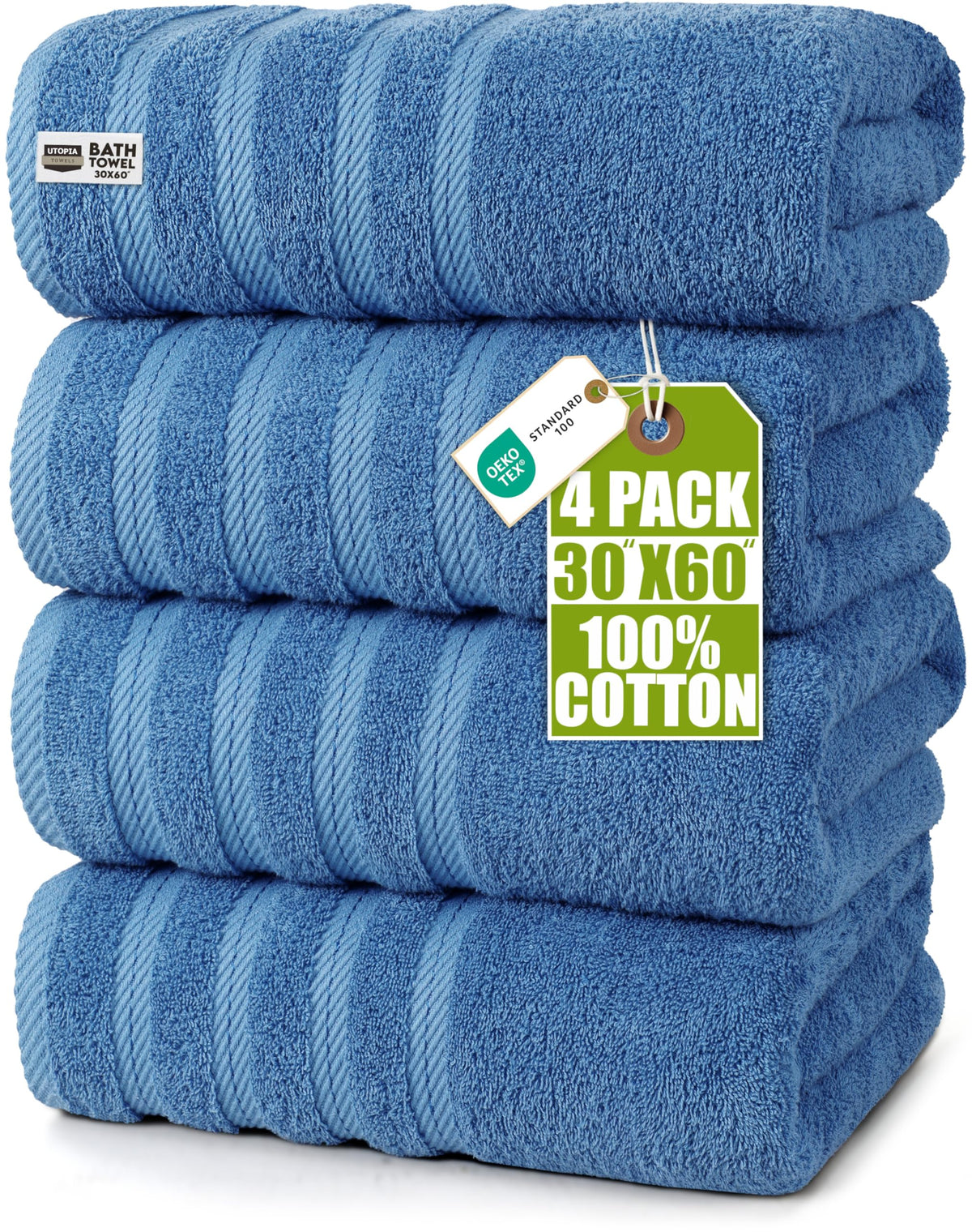 Utopia Towels 4 Pack Premium XL Bath Towels, 30x60 in, Cotton, White