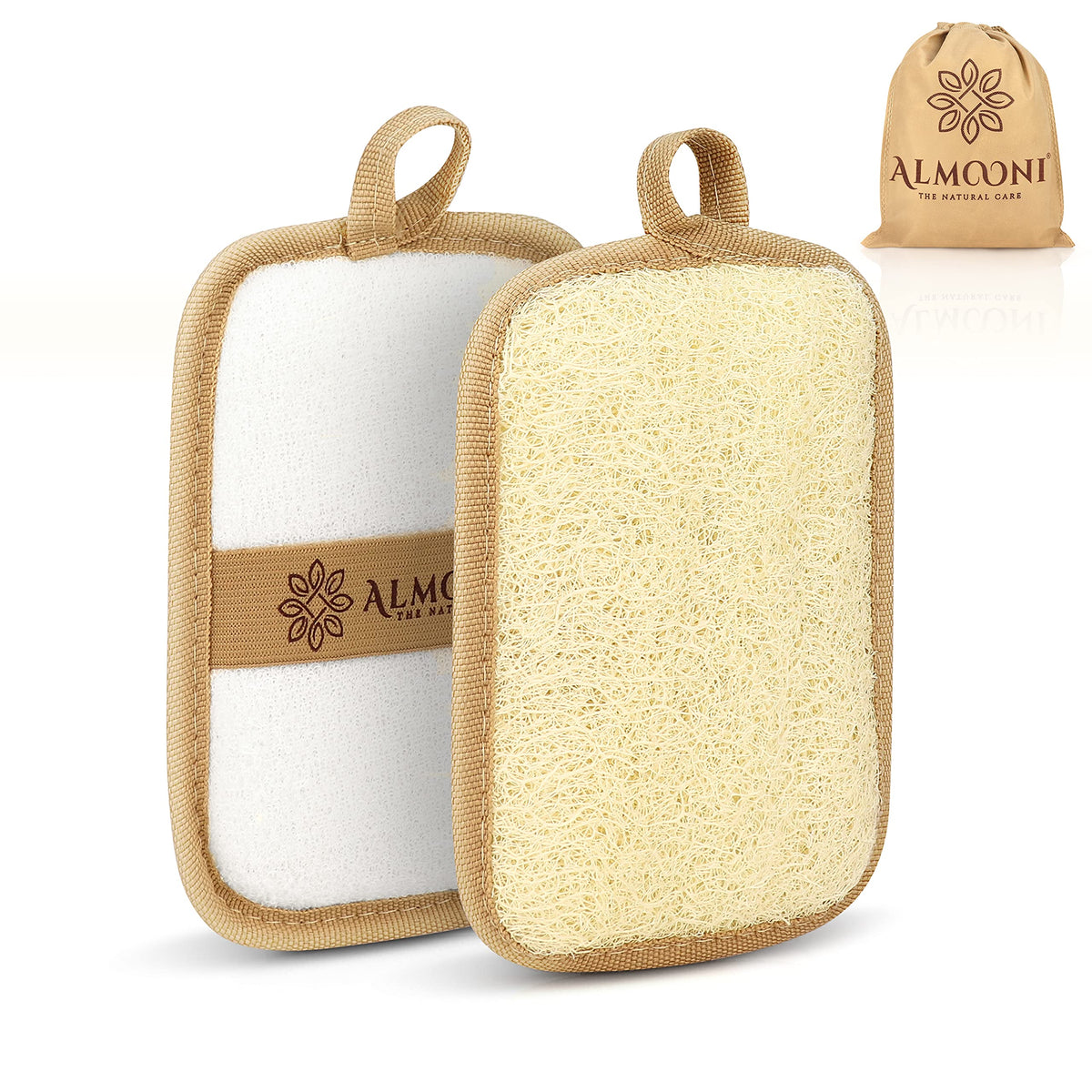 Almooni Natural Loofah Exfoliating Body Scrubber, Shower Sponge 2 Count