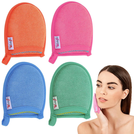 Ptwola 4 Pcs Exfoliating Facial Scrubber Mitt Face Cleanser Wash Mittens Exfoliator Deep Face Cleaning Polishing Gloves Body Skin Dead Dry Remover Pad Tool for Men Women Bath Shower Spa Skincare