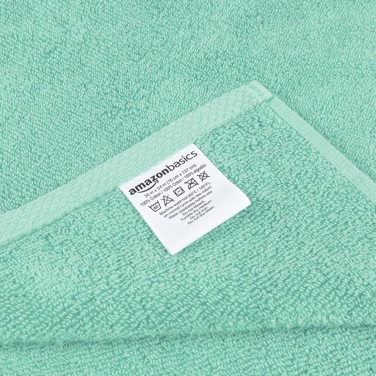 Amazon Basics 2-Pack Quick-Dry Lightweight Moisture Absorbing Bath Towel, 100% Cotton, 54" x 30", Seafoam Green