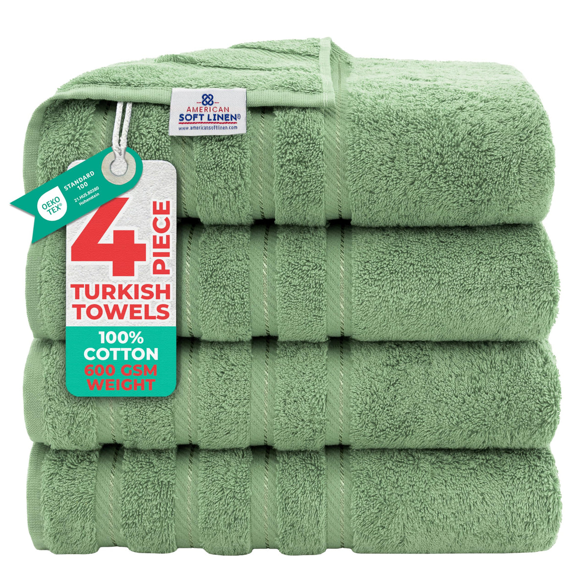 American Soft Linen 100% Cotton Luxury Turkish Towels, 4 PC Bath Towel Set