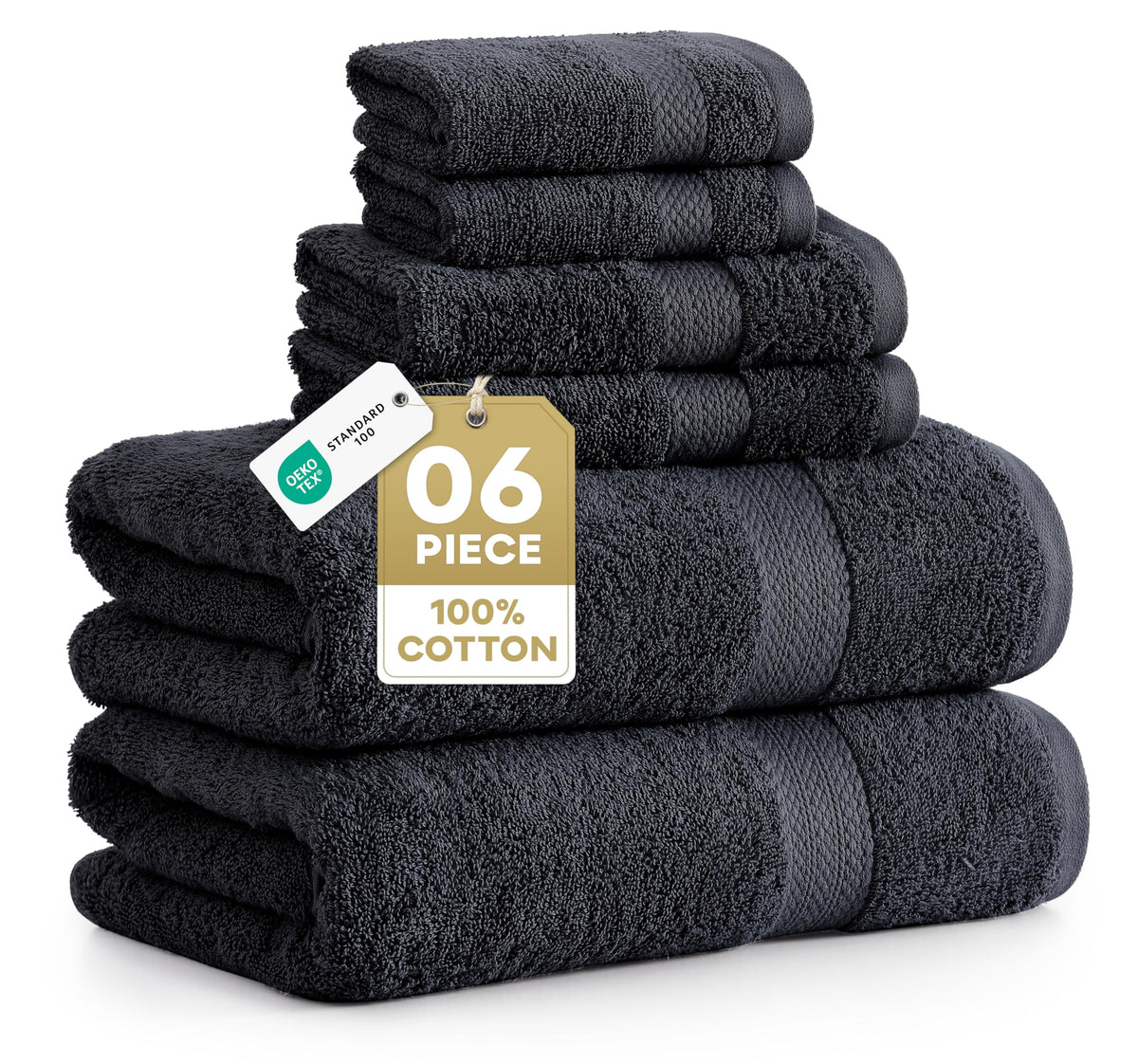 100% Cotton Bath Towels Set Soft Absorbent Quick Dry 16 Piece - Grey