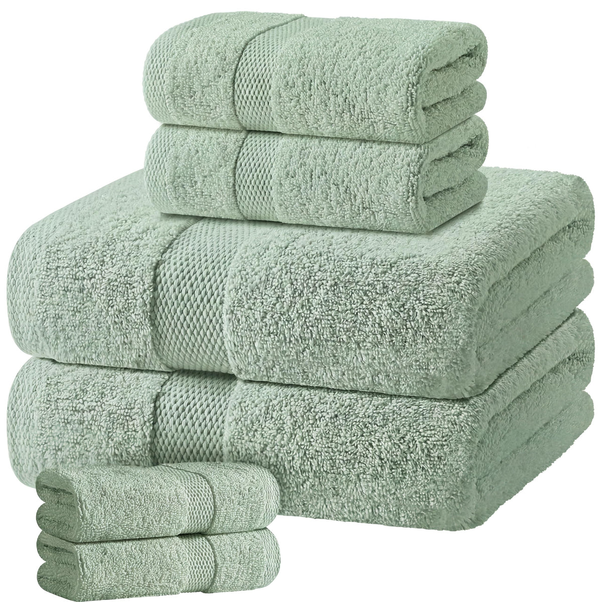 White Bath Towel Set of 6 - 100% Cotton Highly Absorbent Towels for Bathroom, 2 Luxury Bath Towels 650GSM, 2 Hand Towels, 2 Washcloths