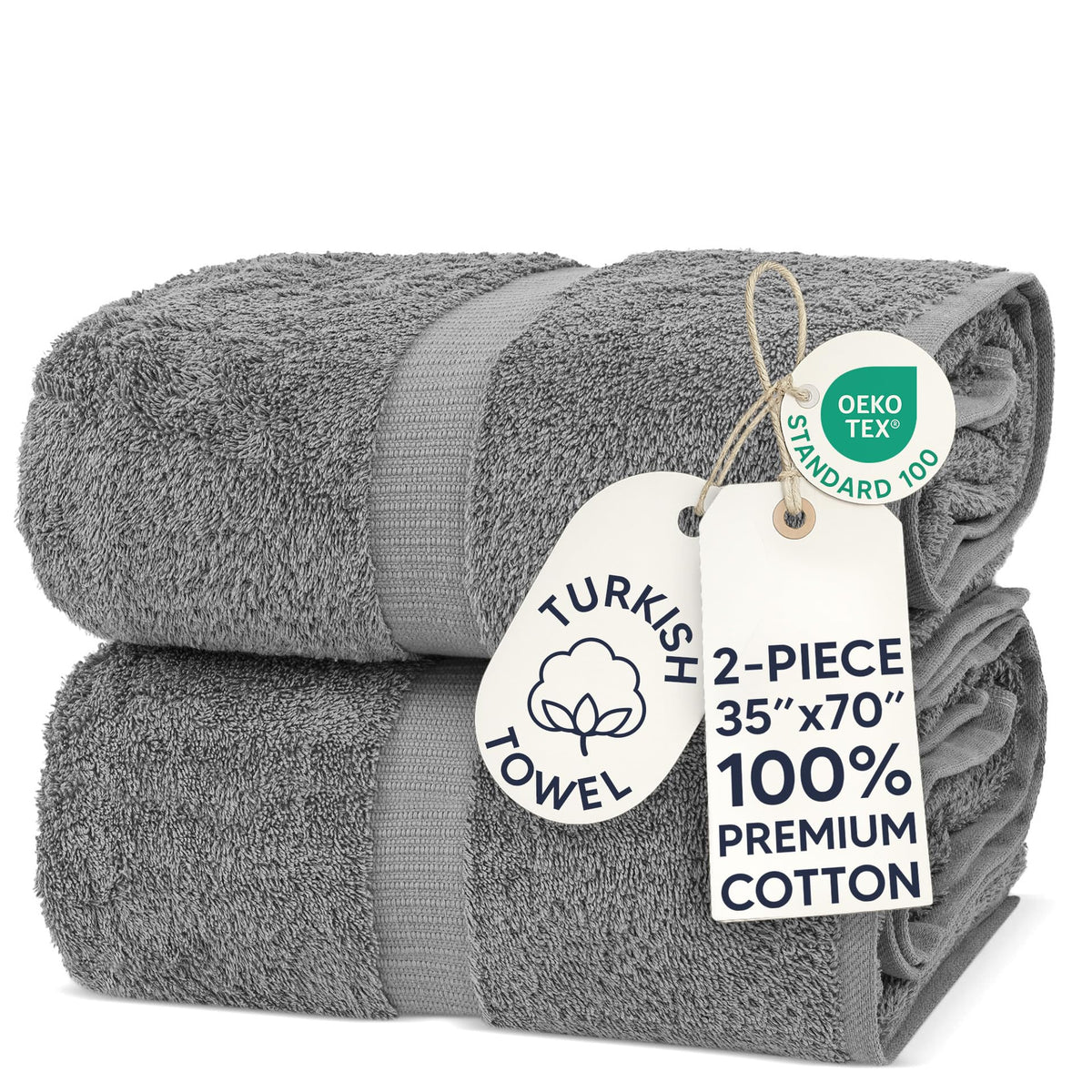 Chakir Turkish Linens 100% Cotton 4-Pack Bath Towels 27x54, Gray
