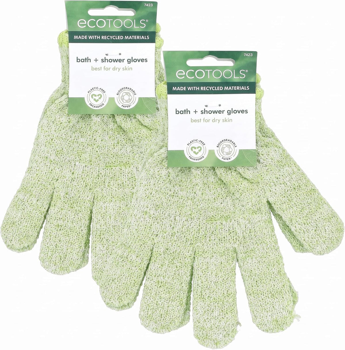 EcoTools Bath & Shower Gloves, Recycled Netting, Exfoliating, Gentle Cleansing for Whole Body, Fits All Hands, Green, 1 Pair