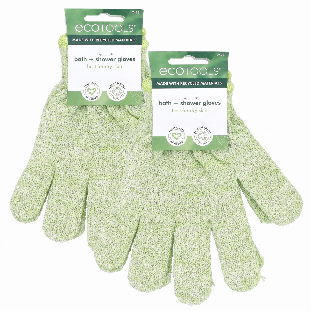 EcoTools Bath & Shower Gloves, Recycled Netting, Exfoliating, Gentle Cleansing for Whole Body, Fits All Hands, Green, 1 Pair