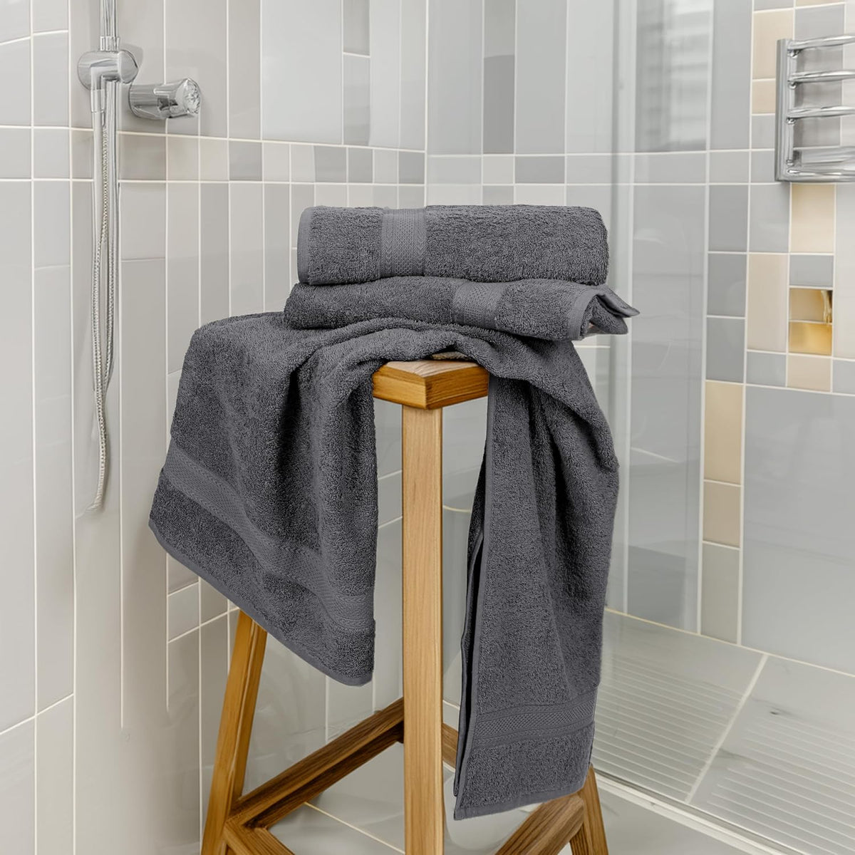 Medium Size Bath Towels Set of 6 – 100% Cotton Terry – 24" x 48" – Quick Dry, Soft & Highly Absorbent – Grey Towels for Bathroom, Gym, Spa, Pool & Daily Use