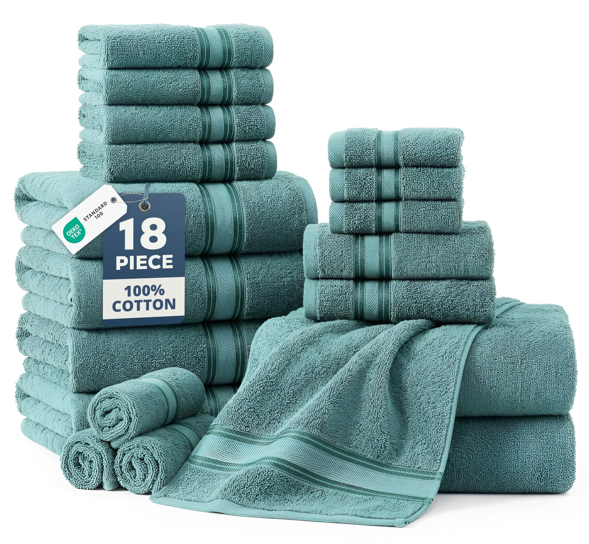 LANE LINEN Bath Towel Set 100% Cotton 18 Piece Soft Absorbent - Grey