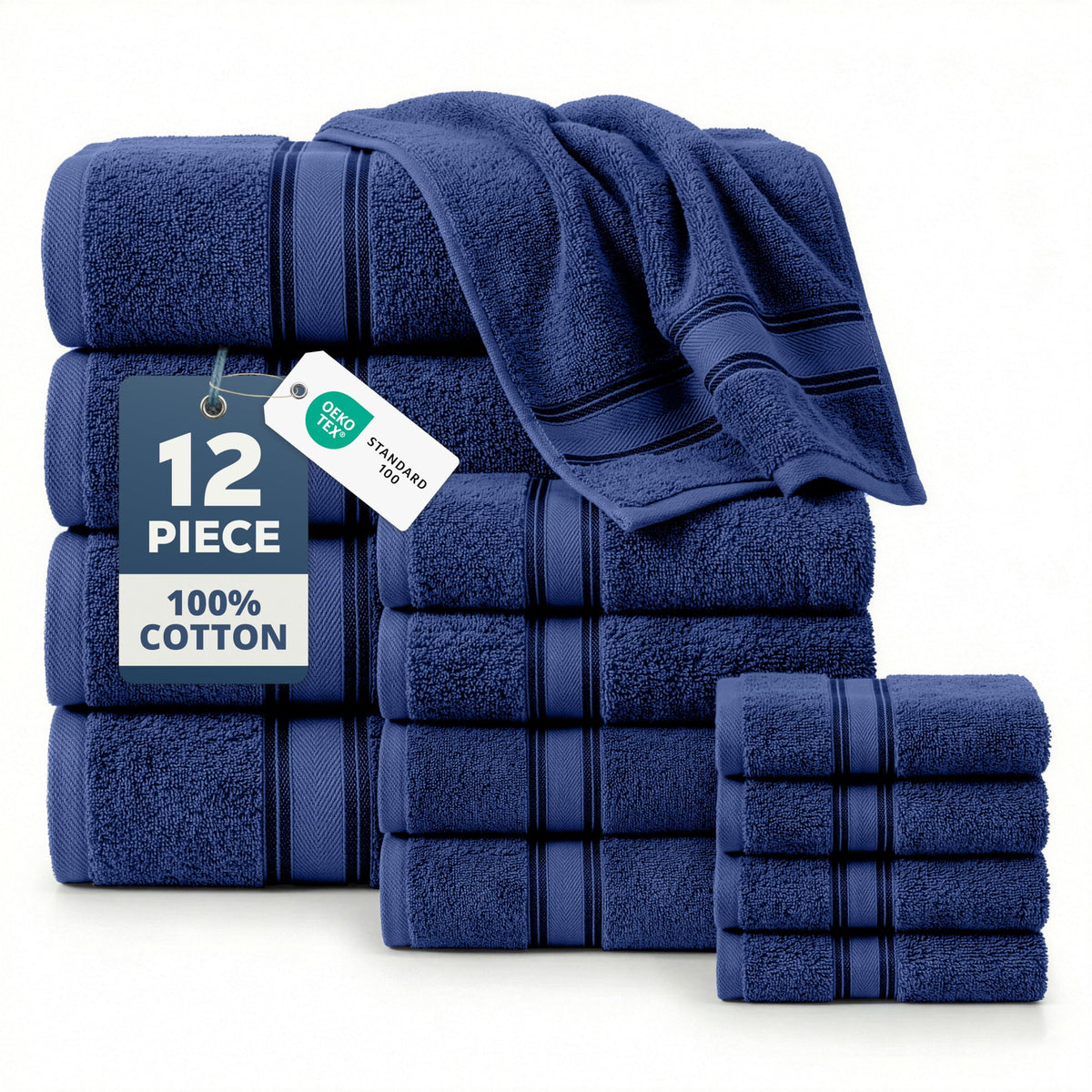 LANE LINEN Bath Towel Set 100% Cotton 18 Piece Soft Absorbent - Grey