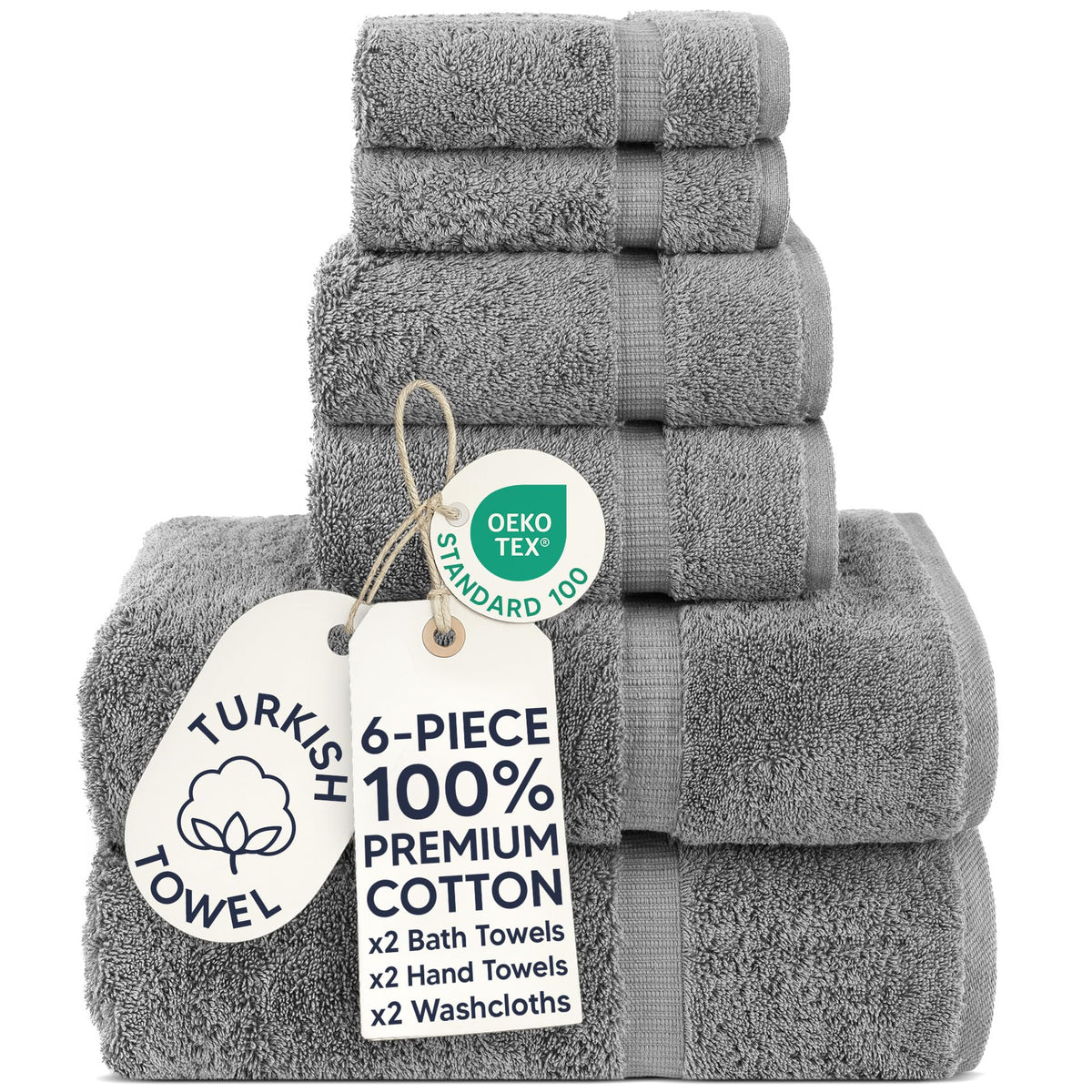 Chakir Turkish Linens 100% Cotton 4-Pack Bath Towels 27x54, Gray