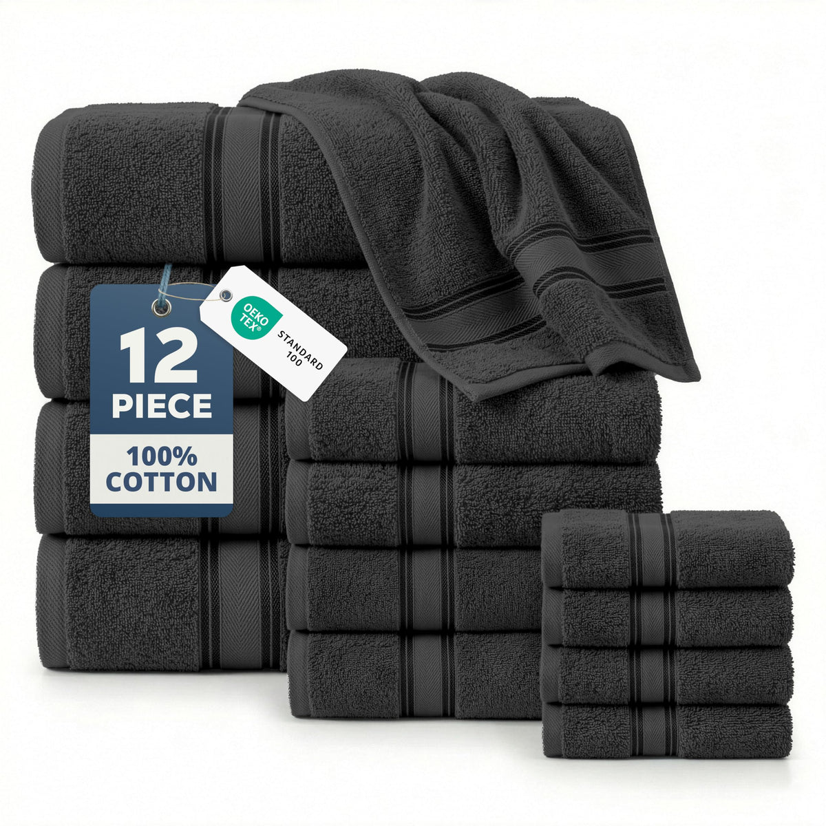 LANE LINEN Bath Towel Set 100% Cotton 18 Piece Soft Absorbent - Grey