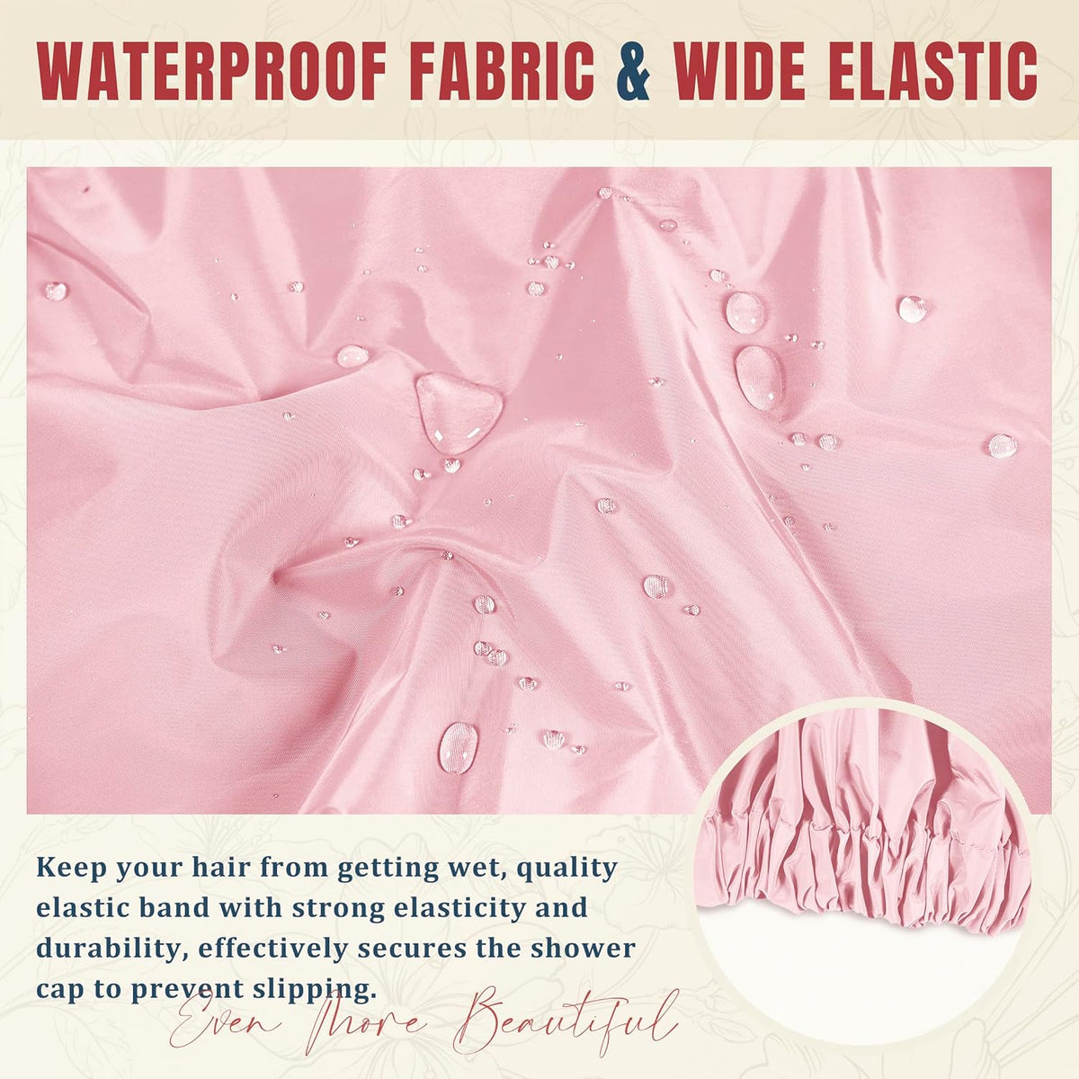 Shower Cap for Women, Reusable Waterproof Long Hair Bonnet