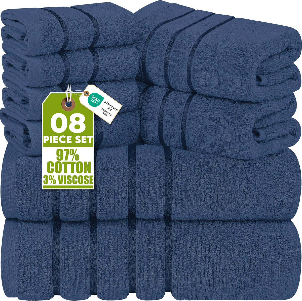 Utopia Towels 8 Piece Luxury Towel Set, 600 GSM, Viscose Stripe, Cool Grey