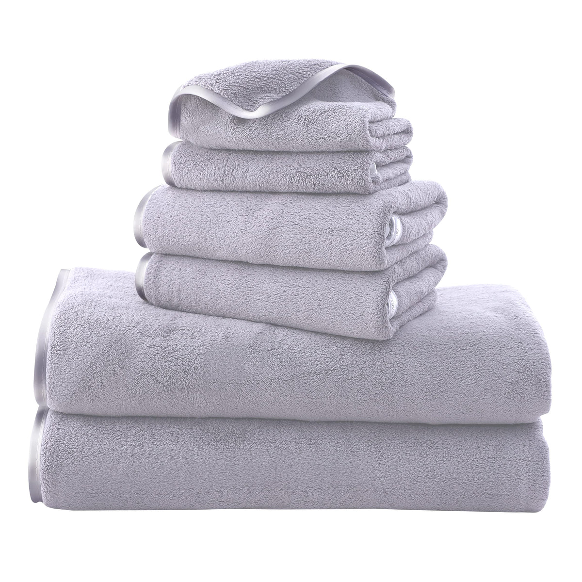 TENSTARS Luxury Silk Hemming Towel Set - Light Thin Quick Drying - 2 Bath Towels 2 Hand Towels 2 Washcloths - Ultra Soft Microfiber, for Bath Fitness, Sports, Yoga, Travel (Dark Grey 6 Pieces)