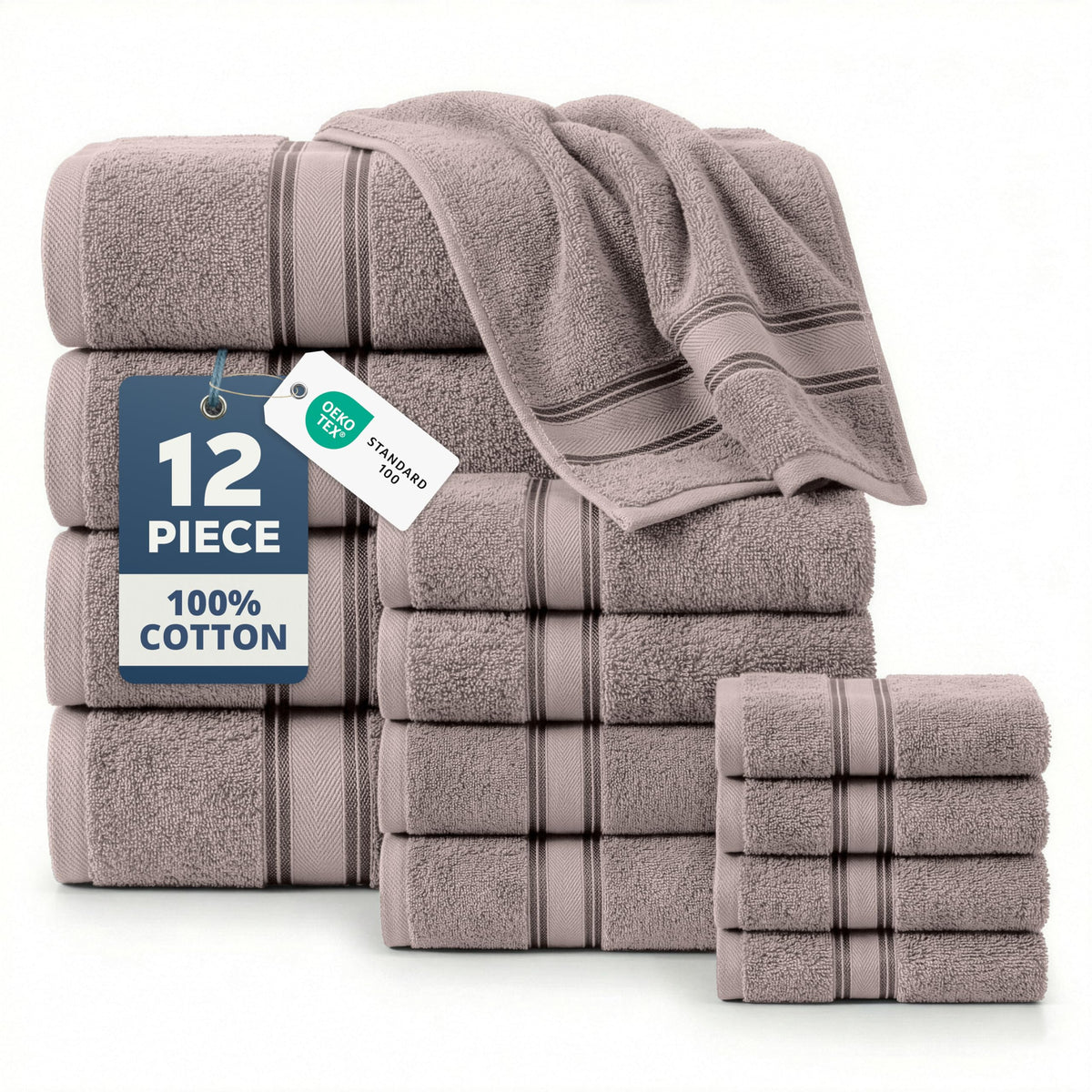 LANE LINEN Bath Towel Set 100% Cotton 18 Piece Soft Absorbent - Grey